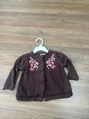 Girls Brown Floral Embroidered Cardigan Sweater by piper & posie 6/9 months